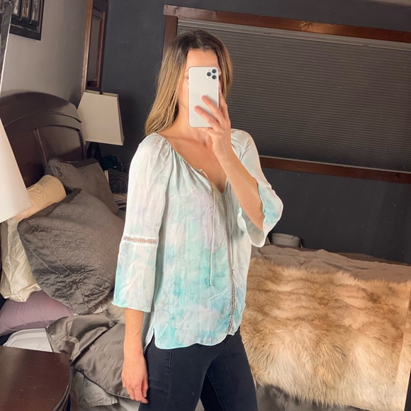 Elie Tahari Silk Floral Tye-Dye Blouse, Medium - Picture 4 of 17